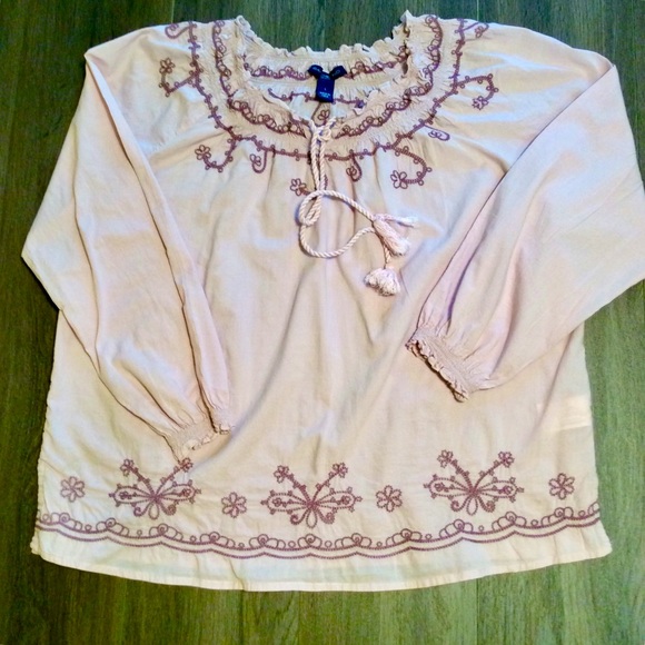 Bandolino Lg Boho Peasant Top Tie Front Mauve - Picture 2 of 9